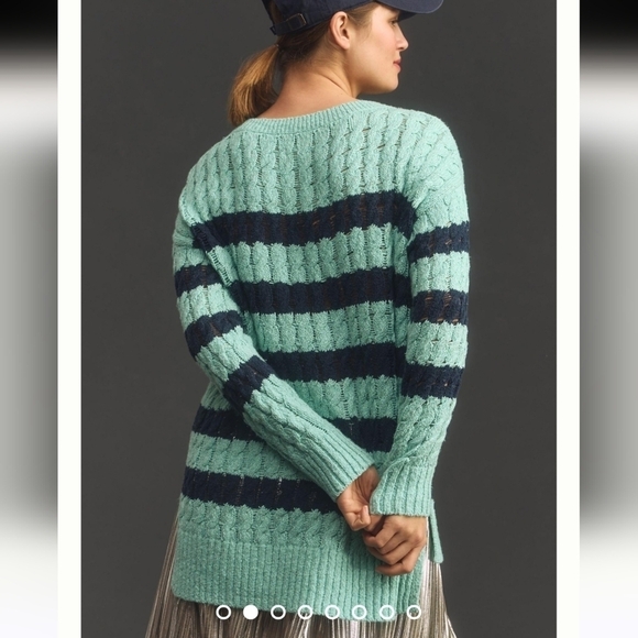 NWT Anthropologie Pilcro Longline Stitch Sweater in blue and green stripes - Picture 7 of 11